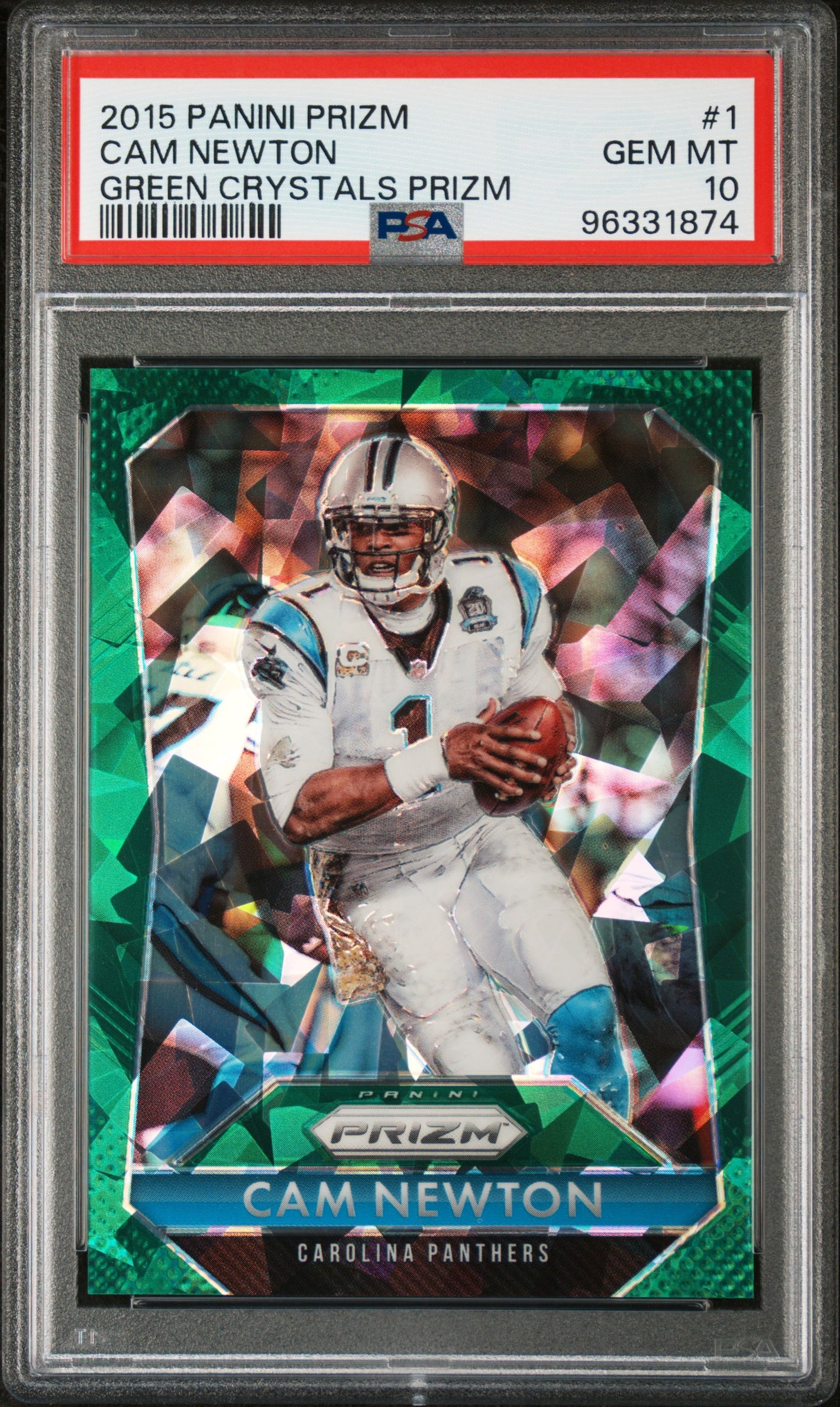2015 Panini Prizm #1 Cam Newton Green Crystals Prizm (Cracked Ice) PSA 10 #/75