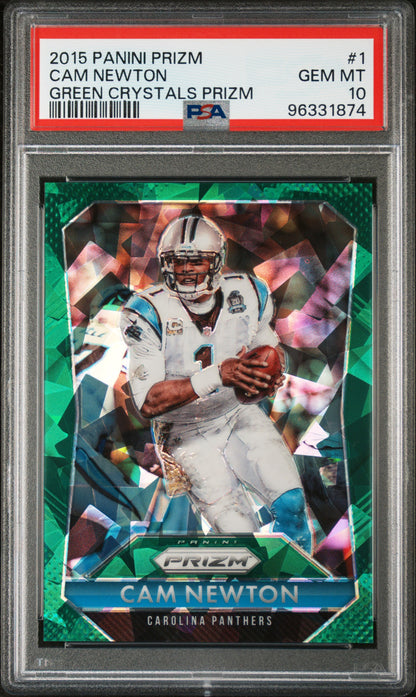 2015 Panini Prizm #1 Cam Newton Green Crystals Prizm (Cracked Ice) PSA 10 #/75