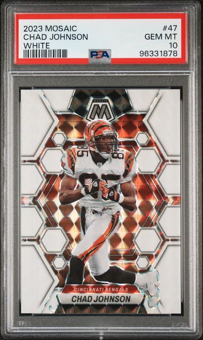 2023 Panini Mosaic #47 Chad Johnson White Mosaic /25 PSA 10