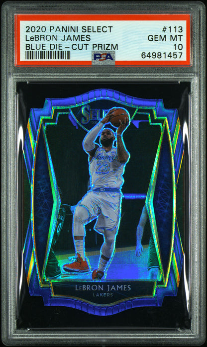 2020-21 Panini Select #113 LeBron James Blue Prizms Die Cut PSA 10 #/249