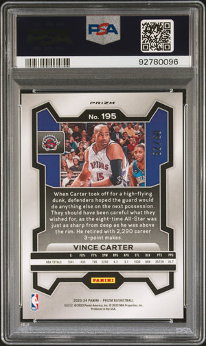 2023-24 Panini Prizm #195 Vince Carter Prizms Orange Wave /60 PSA 10
