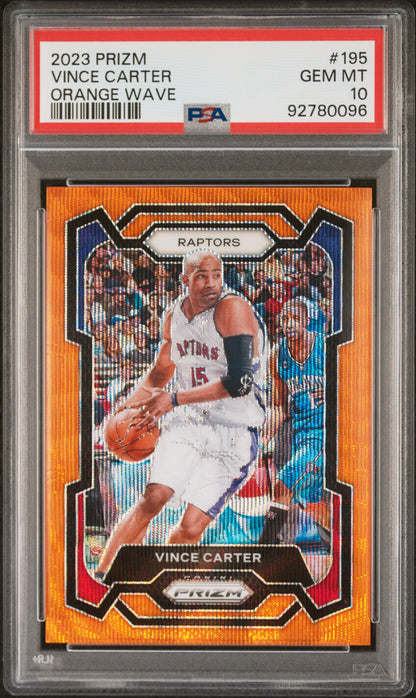 2023-24 Panini Prizm #195 Vince Carter Prizms Orange Wave /60 PSA 10