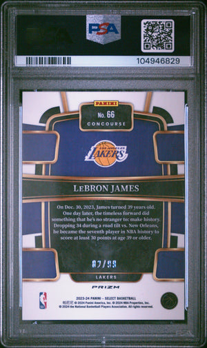 2023-24 Panini Select #66 LeBron James Blue Flash Prizms /99 PSA 10