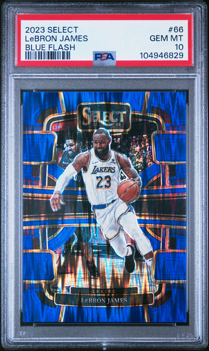 2023-24 Panini Select #66 LeBron James Blue Flash Prizms /99 PSA 10