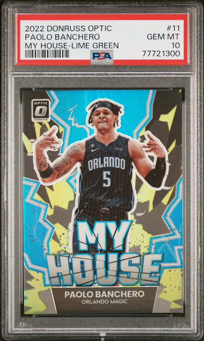 2022-23 Donruss Optic #11 Paolo Banchero My House Lime Green PSA 10 #/149