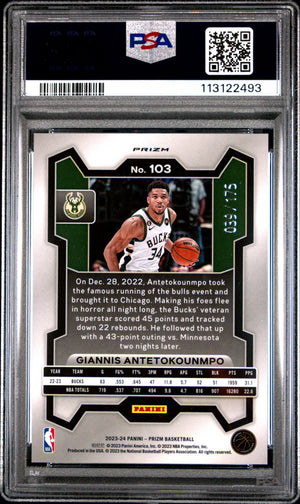 2023-24 Panini Prizm #103 Giannis Antetokounmpo Prizms White PSA /175 10