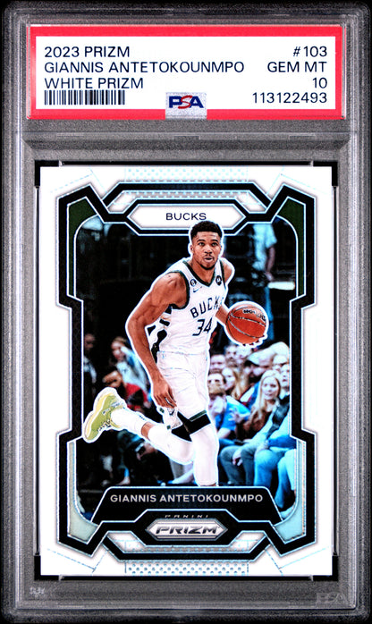 2023-24 Panini Prizm #103 Giannis Antetokounmpo Prizms White PSA /175 10