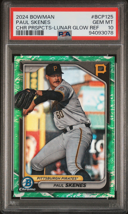2024 Bowman #BCP-125 Paul Skenes Chrome Prospects Lunar Glow Refractors PSA 10
