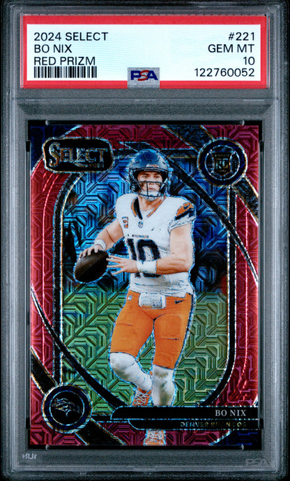 2024 Panini Select #221 Bo Nix Rookie RC Red Prizm PSA 10 #/49