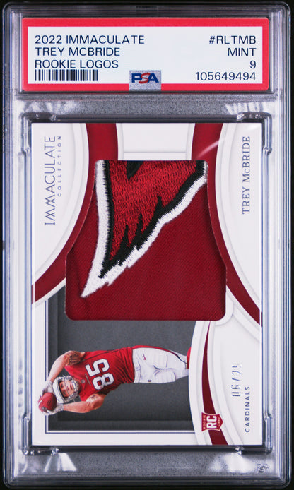 2022 Panini Immaculate Collection #RL-TMB Trey McBride Rookie Logos PSA 9 #/25