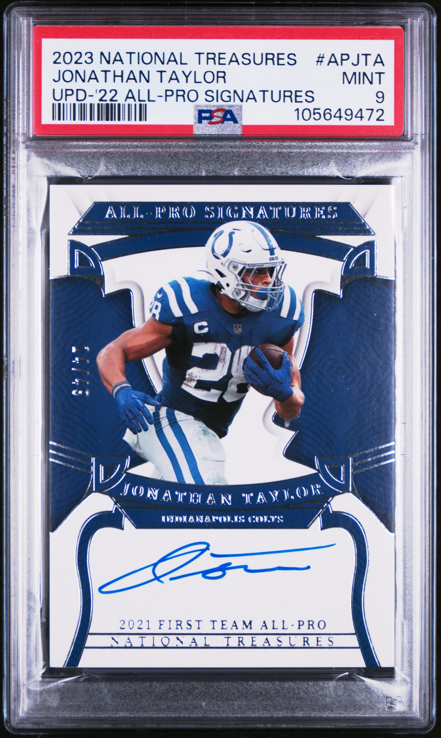 2023 National Treasures #AP-JTA Jonathan Taylor All-Pro Signatures /49 PSA 9