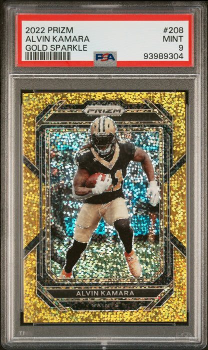 2022 Panini Prizm #208 Alvin Kamara Gold Sparkle /24 PSA 9
