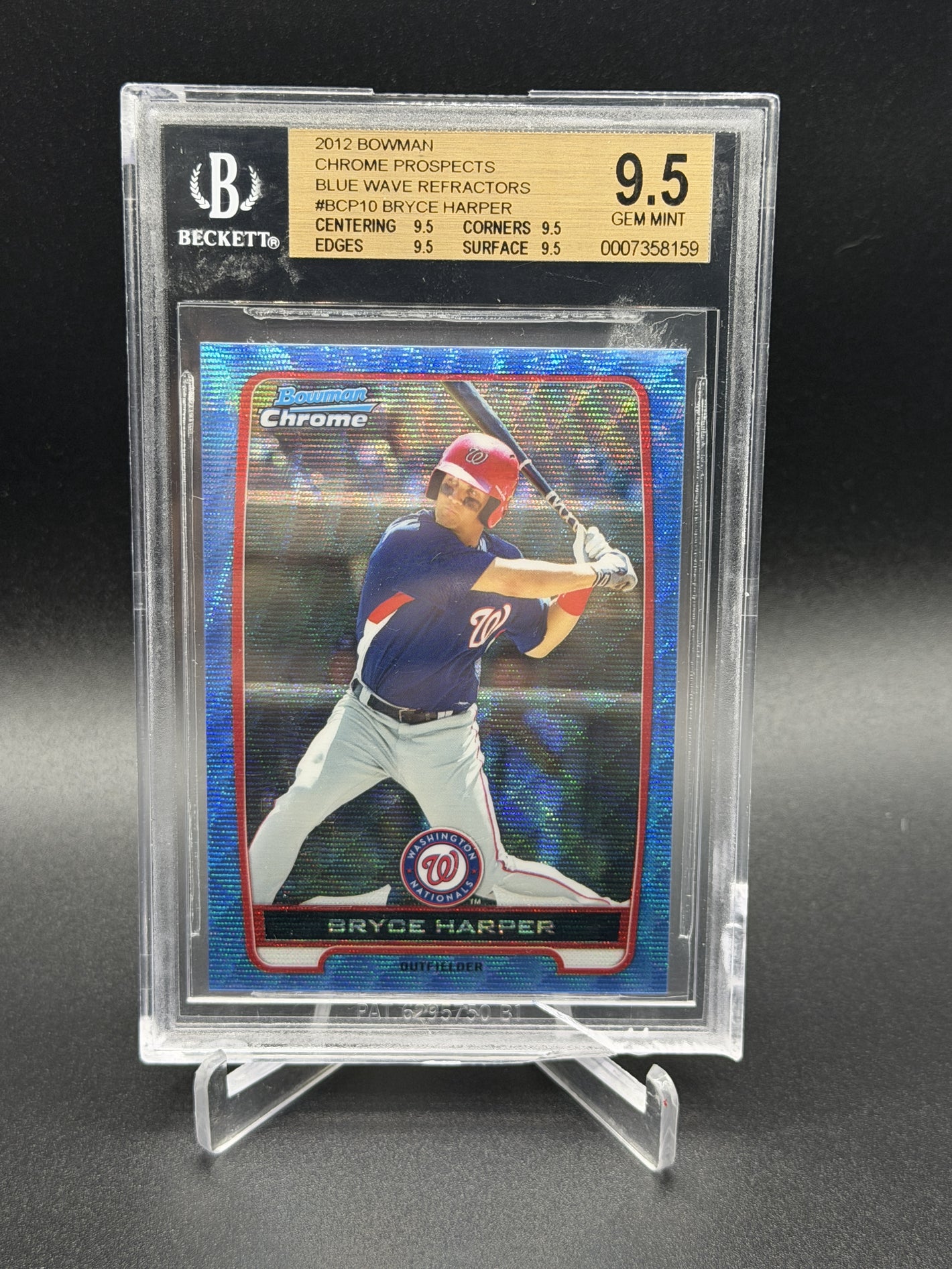 2012 Bowman #BCP10 Bryce Harper Chrome Prospects Blue Wave Refractors BGS 9.5 (Cracked Slab)