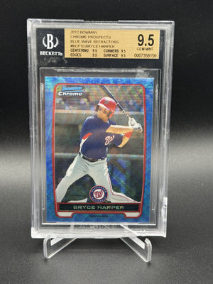 2012 Bowman #BCP10 Bryce Harper Chrome Prospects Blue Wave Refractors BGS 9.5 (Cracked Slab)