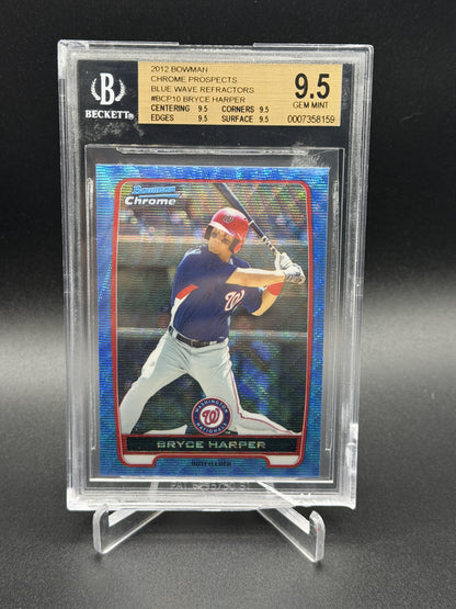 2012 Bowman #BCP10 Bryce Harper Chrome Prospects Blue Wave Refractors BGS 9.5 (Cracked Slab)