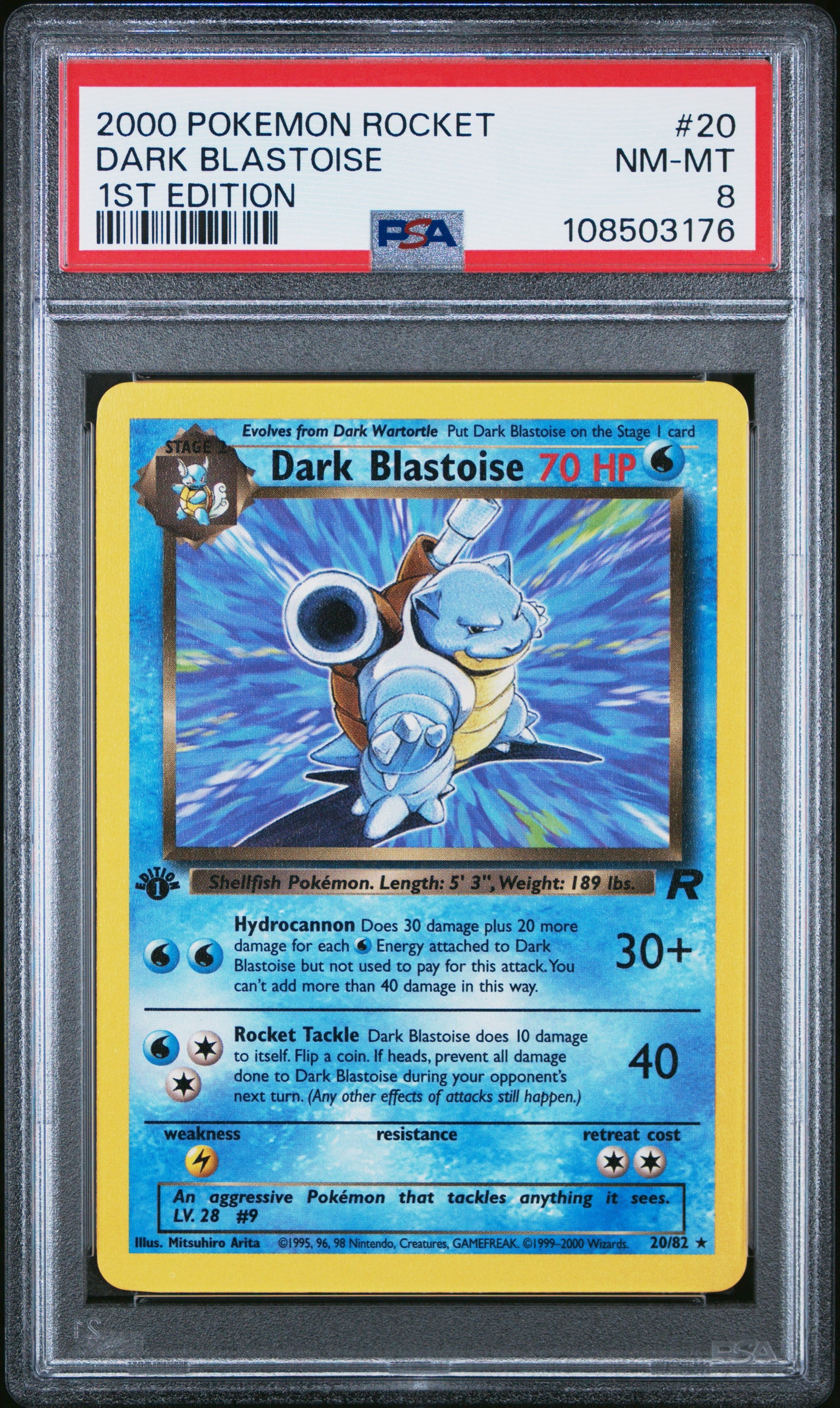 2000 Pokemon Rocket #20 Dark Blastoise 1st Edition PSA 8