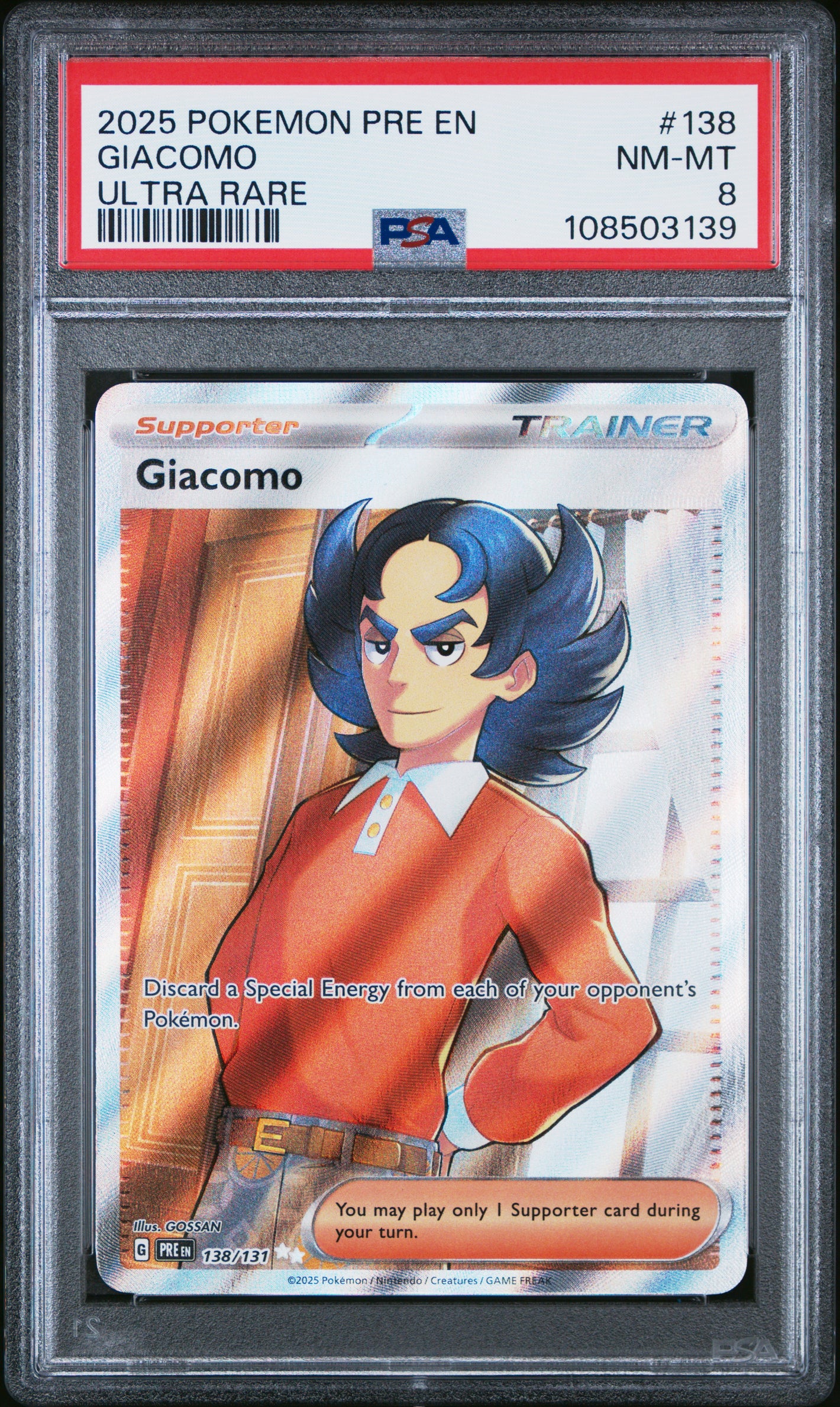 2025 Pokemon Pre En-Prismatic Evolutions #138 Giacomo Ultra Rare PSA 8