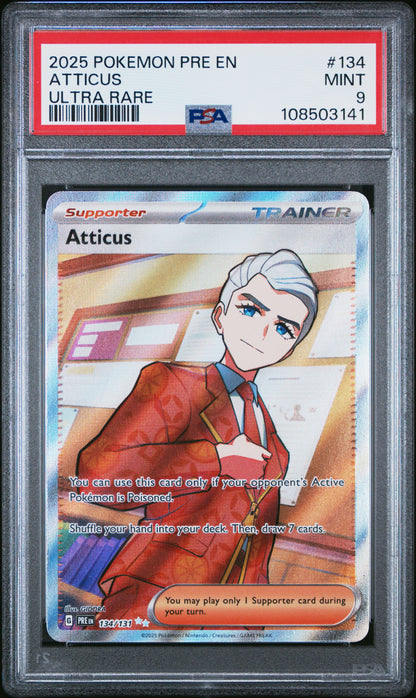 2025 Pokemon SV: Prismatic Evolutions #134 Atticus Ultra Rare PSA 9