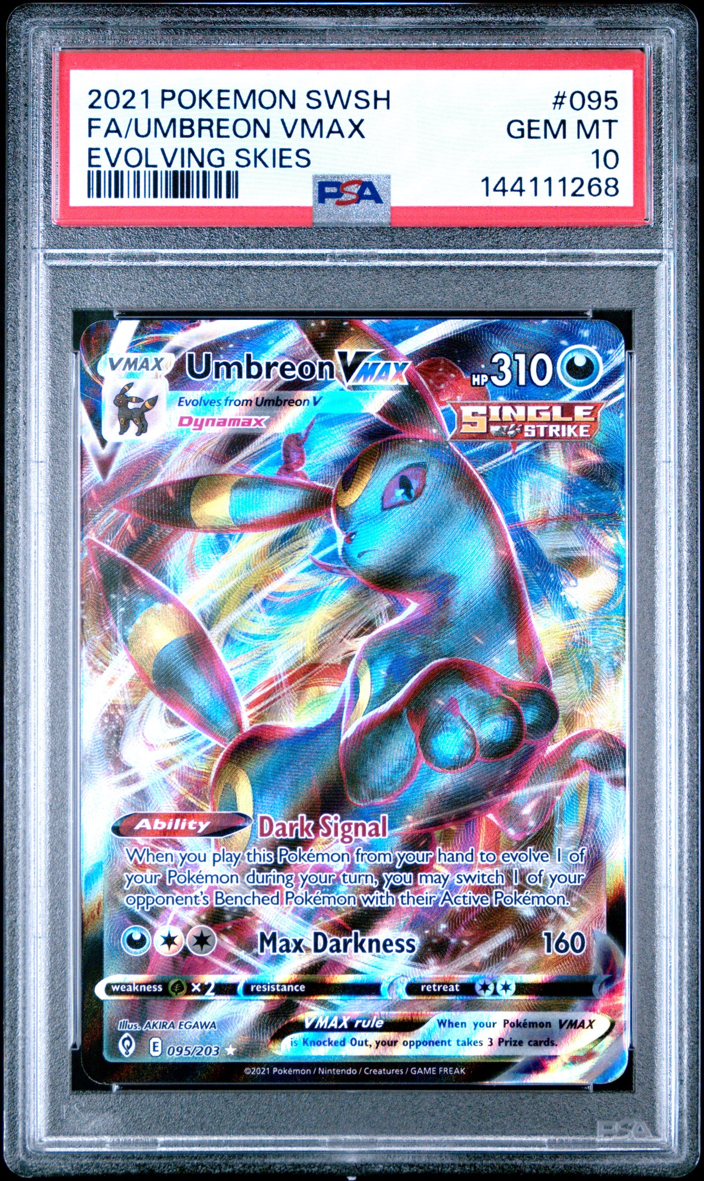 2021 Pokemon Sword & Shield Evolving Skies #095 Umbreon Vmax Full Art PSA 10