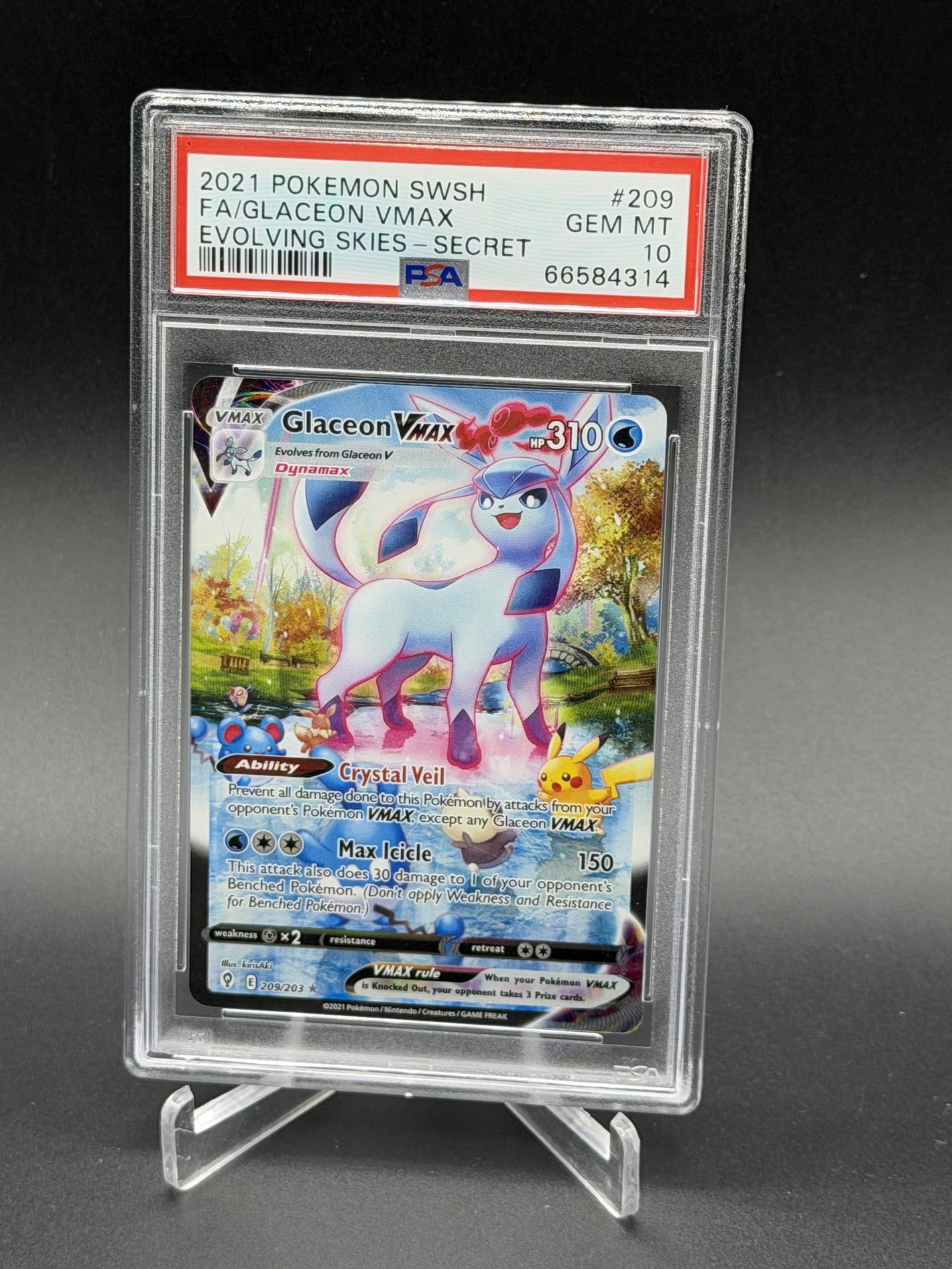 2021 Pokemon Evolving Skies #209 Glaceon VMAX Fulla Art Secret Rare PSA 10