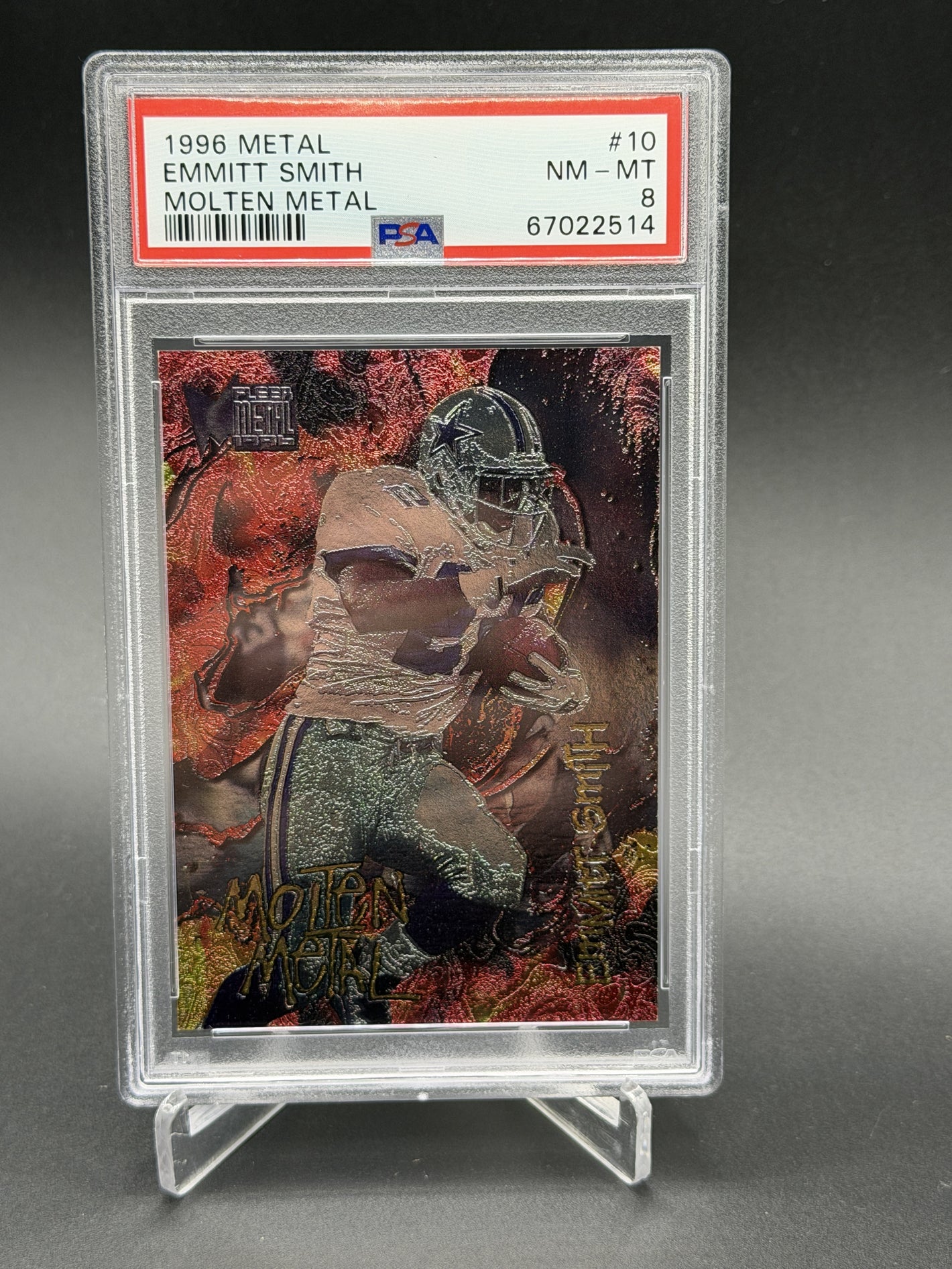 1996 Fleer Metal #10 Emmitt Smith Molten Metal PSA 8