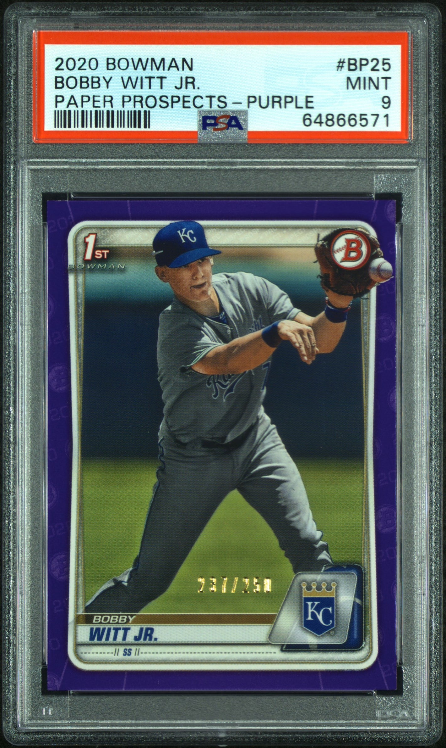 2020 Bowman #BP-25 Bobby Witt Jr. 1st Prospects Purple /250 PSA 9