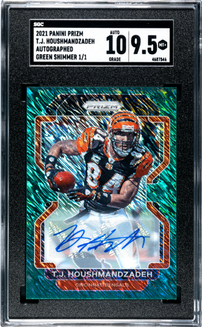 2021 Prizm #279 T.J. Houshmandzadeh Auto Green Shimmer 1/1 SGC 9.5