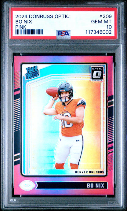 2024 Donruss Optic #209 Bo Nix Pink Rated Rookie PSA 10
