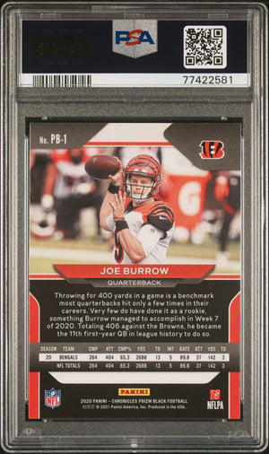 2020 Panini Chronicles Prizm Black #PB1 Joe Burrow Rookie RC PSA 10