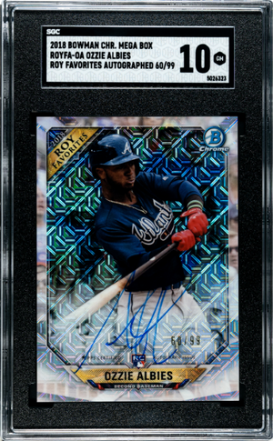 2018 Bowman #ROYFA-OA Ozzie Albies Chrome Rookie Favorites Mega Auto /99 SGC 10