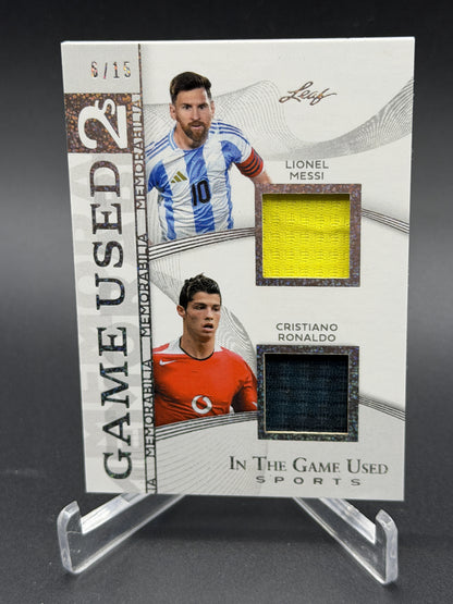 2025 Leaf In The Game Used Glitter Holo Lionel Messi Cristiano Ronaldo /15