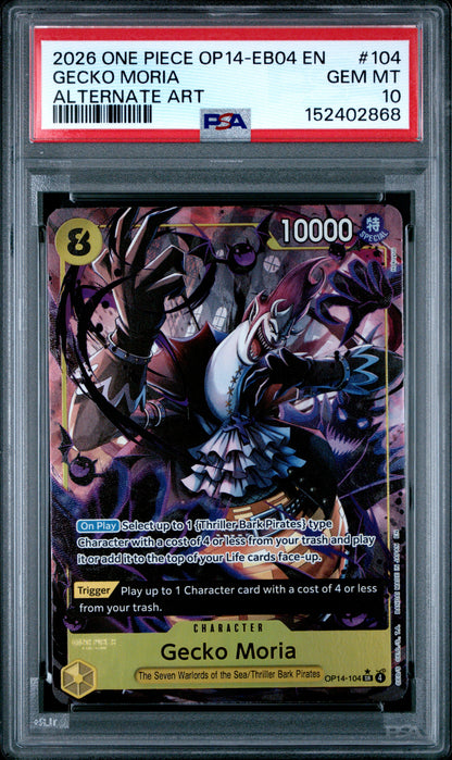 2026 One Piece Op14 Eb04 The Azure #104 Gecko Moria Alternate Art PSA 10