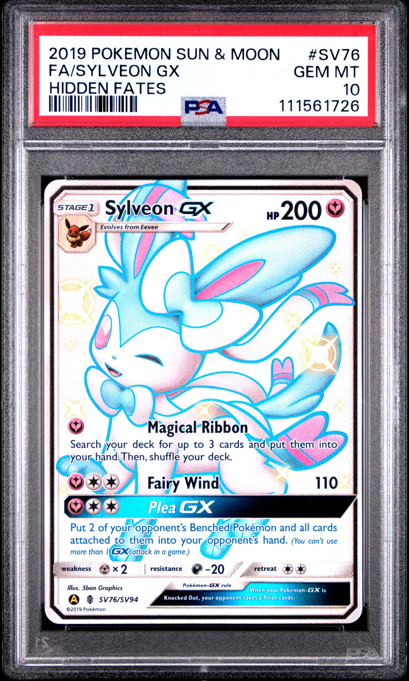 2019 Pokemon Sun & Moon Hidden Fates #SV76 Sylveon Gx Full Art PSA 10
