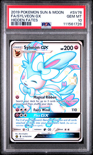 2019 Pokemon Sun & Moon Hidden Fates #SV76 Sylveon Gx Full Art PSA 10
