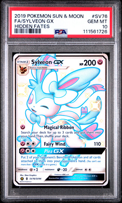 2019 Pokemon Sun & Moon Hidden Fates #SV76 Sylveon Gx Full Art PSA 10