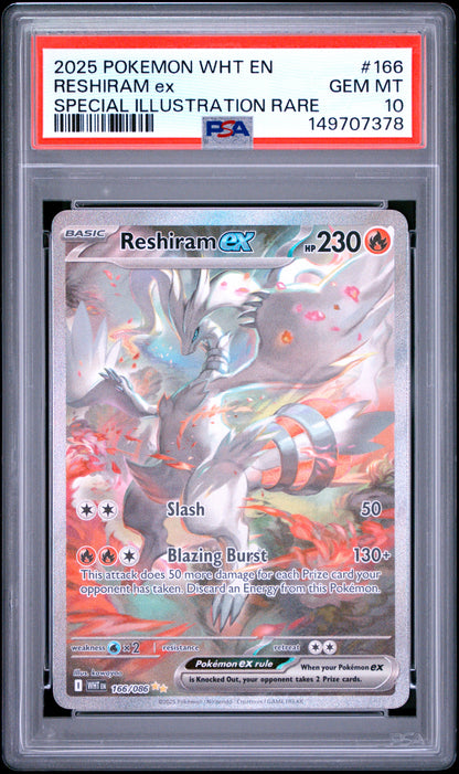 2025 Pokemon White Flare #166 Reshiram Ex Special Illustration Rare PSA 10