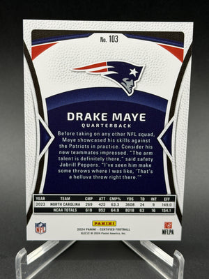 2024 Panini Certified #103 Drake Maye Rookie RC Mirror Bronze /275