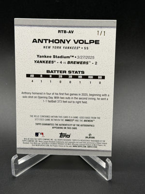 2026 Topps Anthony Volpe Rounding the Bases Game-Used Relic Auto Platinum 1/1