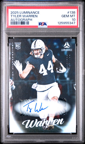 2025 Panini Luminance #138 Tyler Warren Rookie RC Auto /700 PSA 10