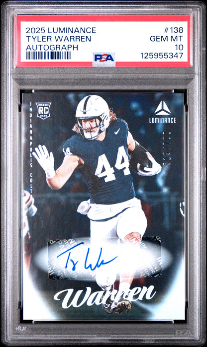 2025 Panini Luminance #138 Tyler Warren Rookie RC Auto /700 PSA 10
