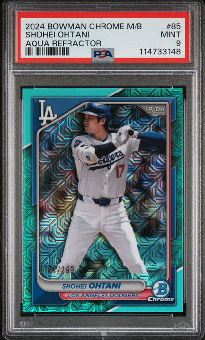 2024 Bowman Chrome Mega #85 Shohei Ohtani Aqua Mojo Refractor /299 PSA 9