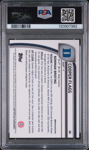 2024 Bowman Chrome U #16 Cooper Flagg 1st Green Shimmer Refractor PSA 10