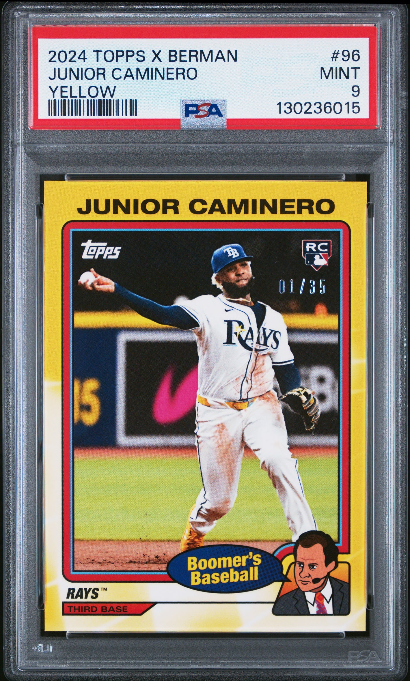 2024 Topps x Chris Berman: Boomer's #96 Junior Caminero RC Yellow /35 PSA 9