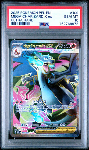 2025 Pokemon ME02: Phantasmal Flames #109 Mega Charizard X ex Ultra Rare PSA 10