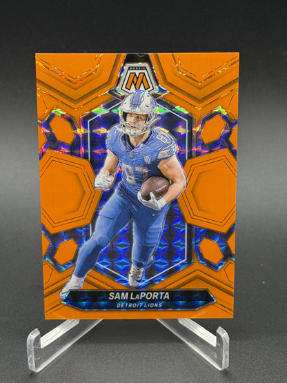 2024 Panini Mosaic #75 Sam LaPorta Mosaic Orange Fluorescent #/25