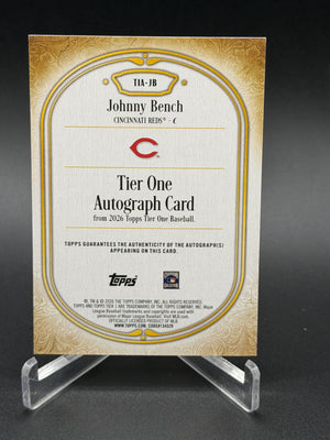 2026 Topps Tier One #T1A-JB Johnny Bench Tier One Autograph Green Foil /15