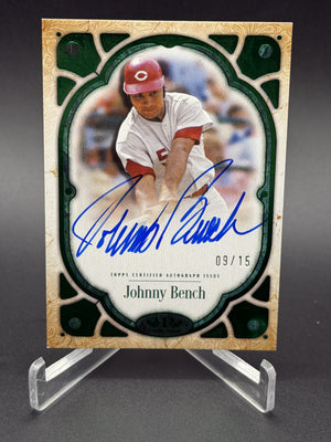 2026 Topps Tier One #T1A-JB Johnny Bench Tier One Autograph Green Foil /15