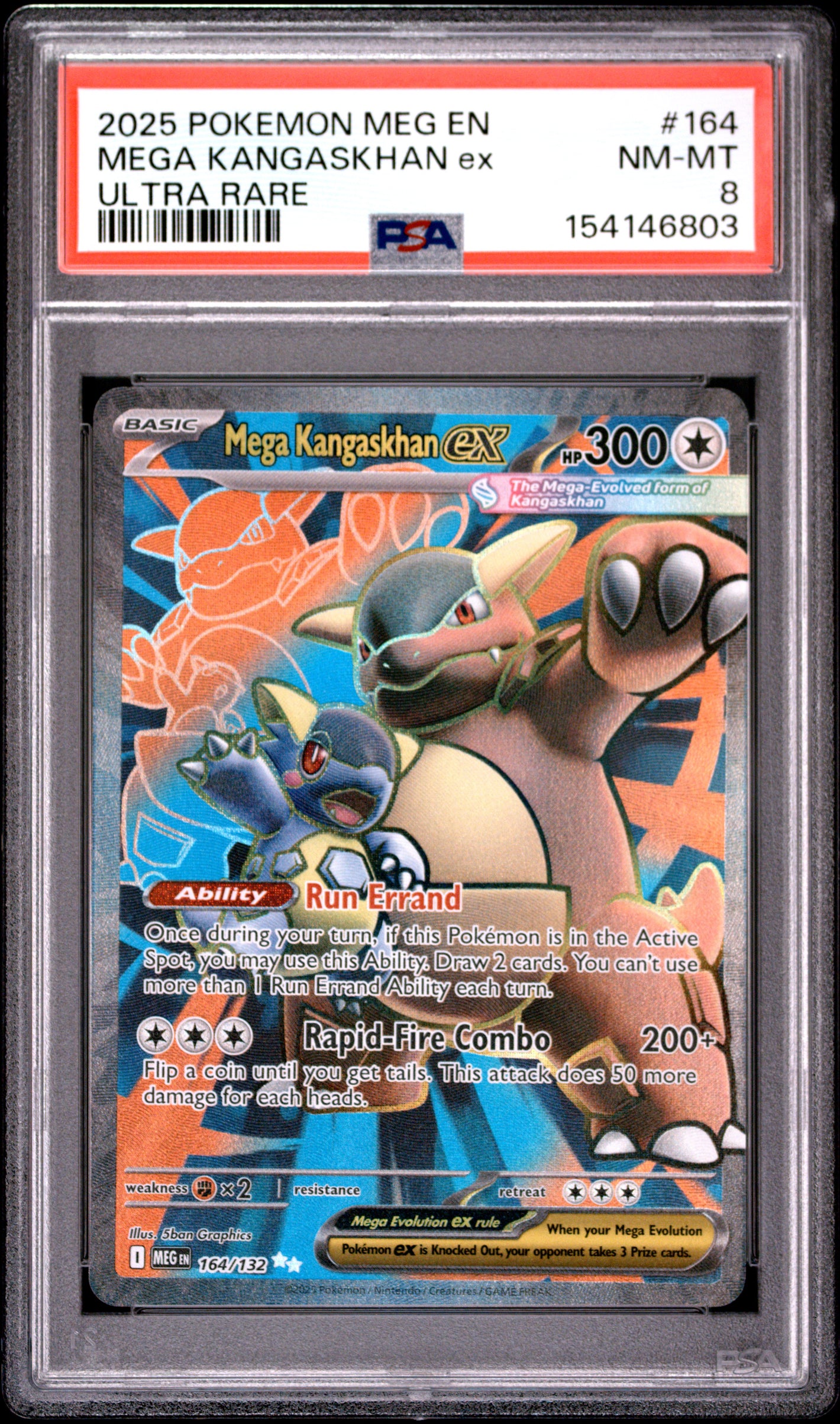 2025 Pokemon ME01: Mega Evolution #164/132 Mega Kangaskhan ex Ultra Rare PSA 8