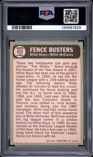 1967 Topps #423 Fence Busters (Willie Mays / Willie McCovey) PSA 3
