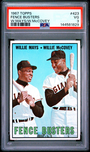 1967 Topps #423 Fence Busters (Willie Mays / Willie McCovey) PSA 3